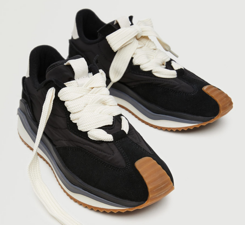 Mango Lace-Up Leather Sneakers